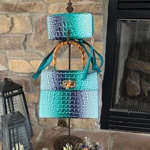 Croc-Embossed Bamboo Handle Satchel + Matching Wallet – New Without Tags